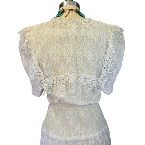 Gunne Sax White Lace Midi Dress Size 4 Vintage 80s Edwardian Romantic Wedding - Picture 10 of 12